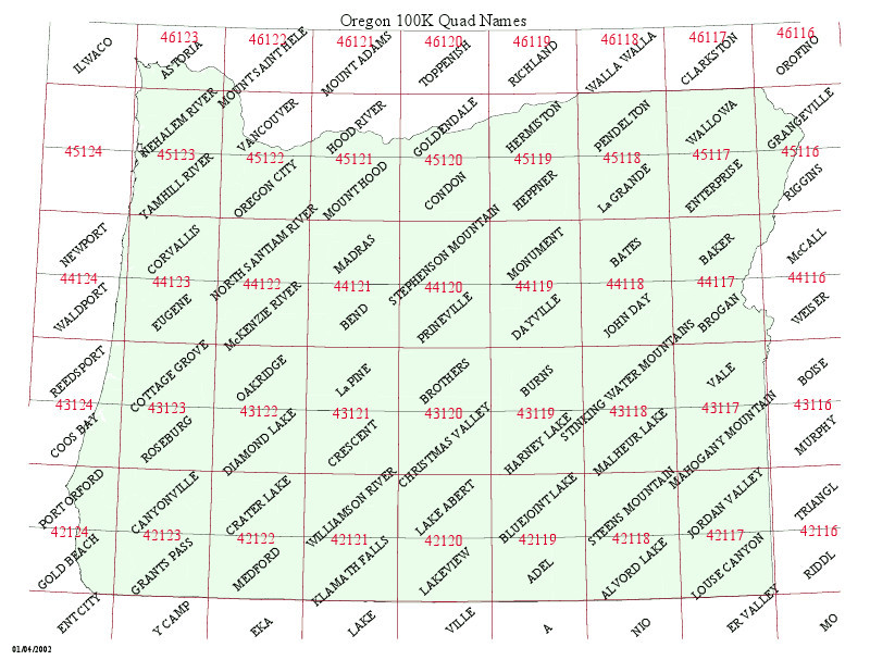 Oregon 100K Quad Names