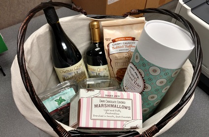 A gift basket with several items